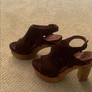 Five Worlds Burgundy fringe Block Heels
